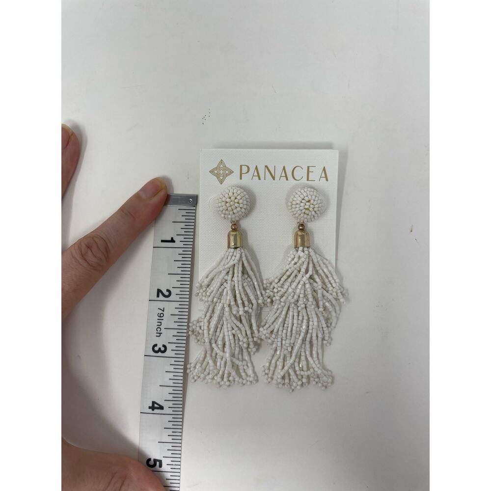 Rachel Zoe Panacea White Beaded Tassle‎ Earrings New - Picture 3 of 3